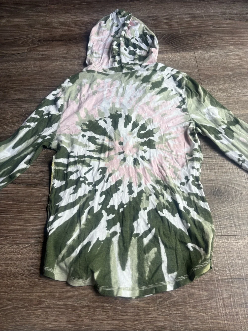 Justice Green and Pink Tie-Dye Long Sleeve Top with Gold Graphic NWT